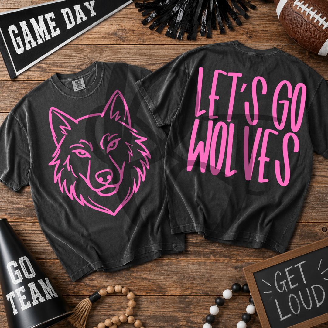 Pink Out Wolves front and back mascot tee mockup
