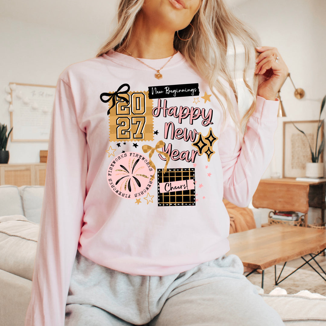 Happy New Year 2027 New Beginnings (Pink) DTF transfer – mockup