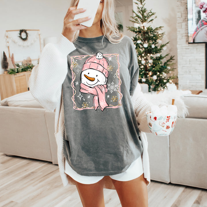 Pink Snowman Frame DTF transfer – mockup