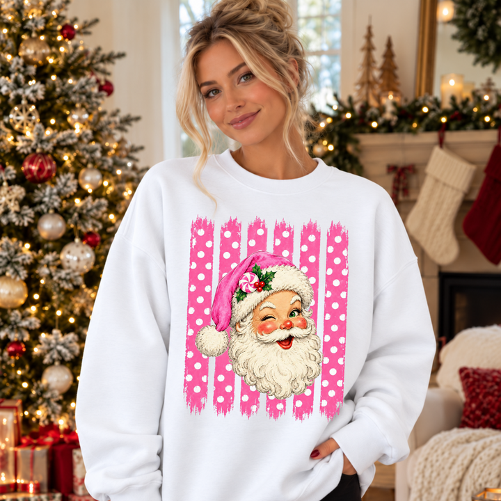 Vintage Santa Pink Polka Dot Stripes DTF transfer mockup