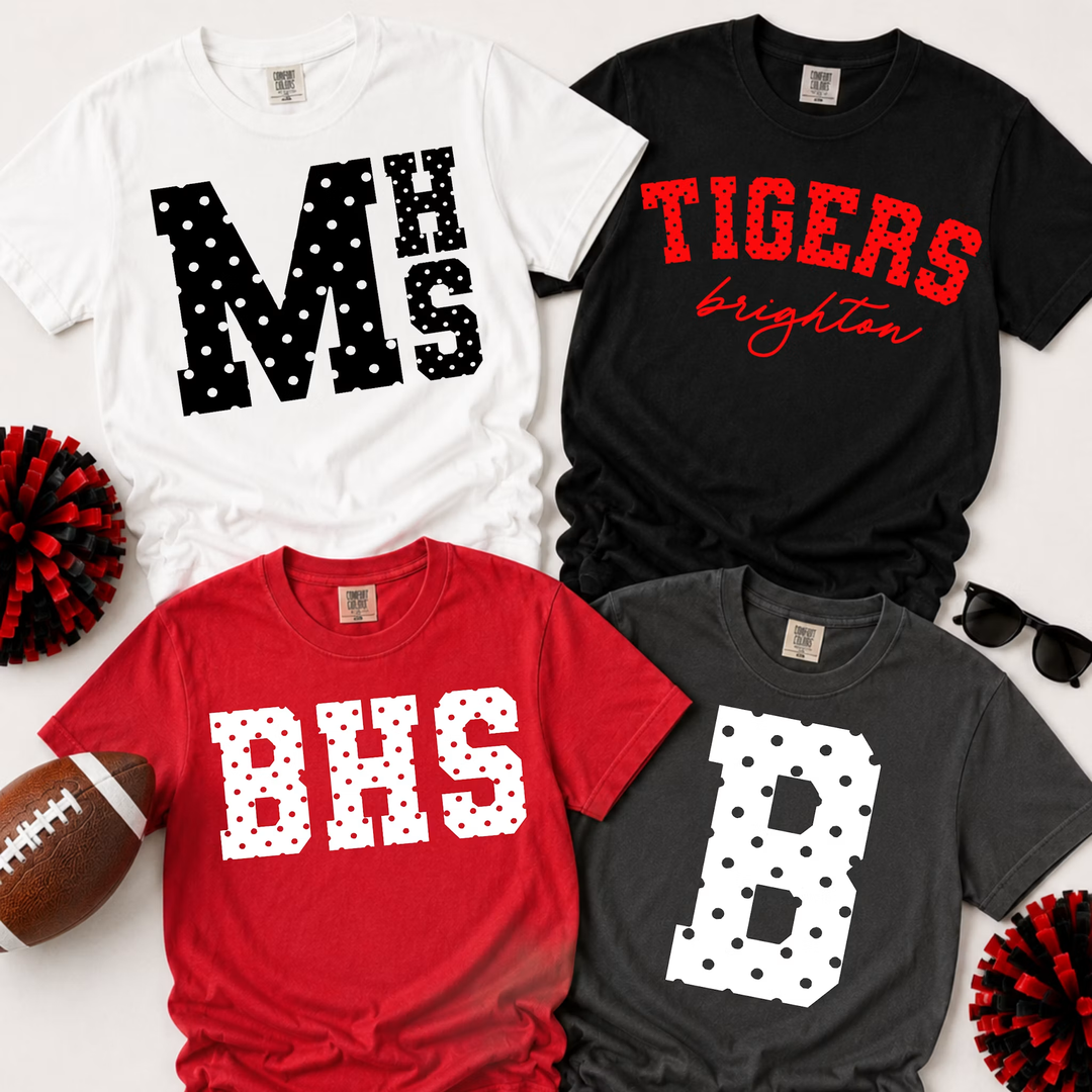 Polka Dot Varsity Letters customizable DTF transfer