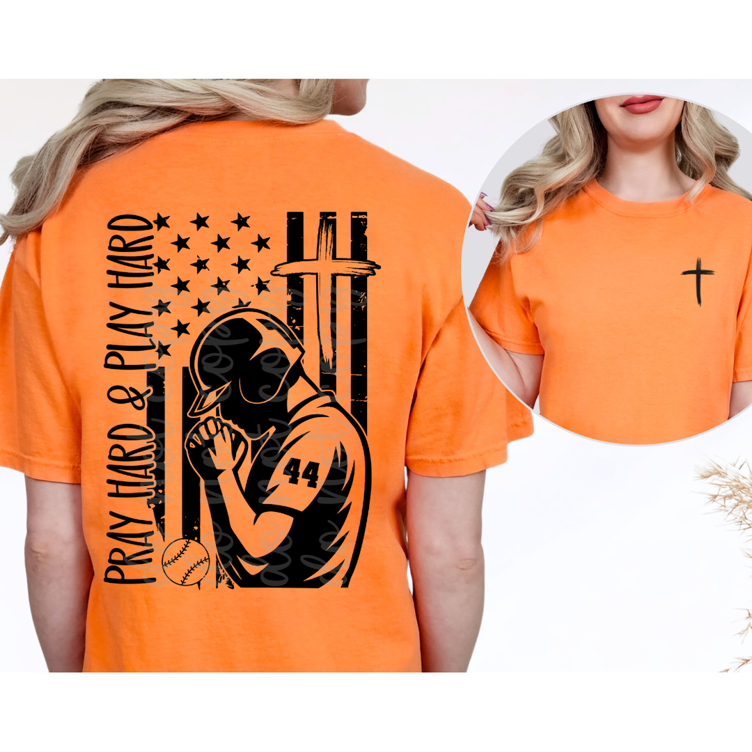 Pray Hard and Play Hard Baseball customizable DTF transfer