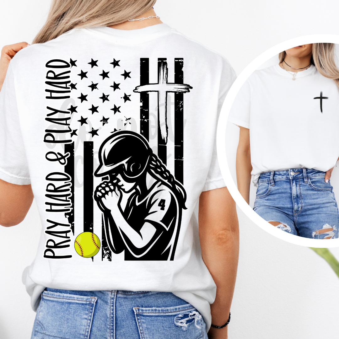 Pray Hard and Play Hard Softball customizable DTF transfer