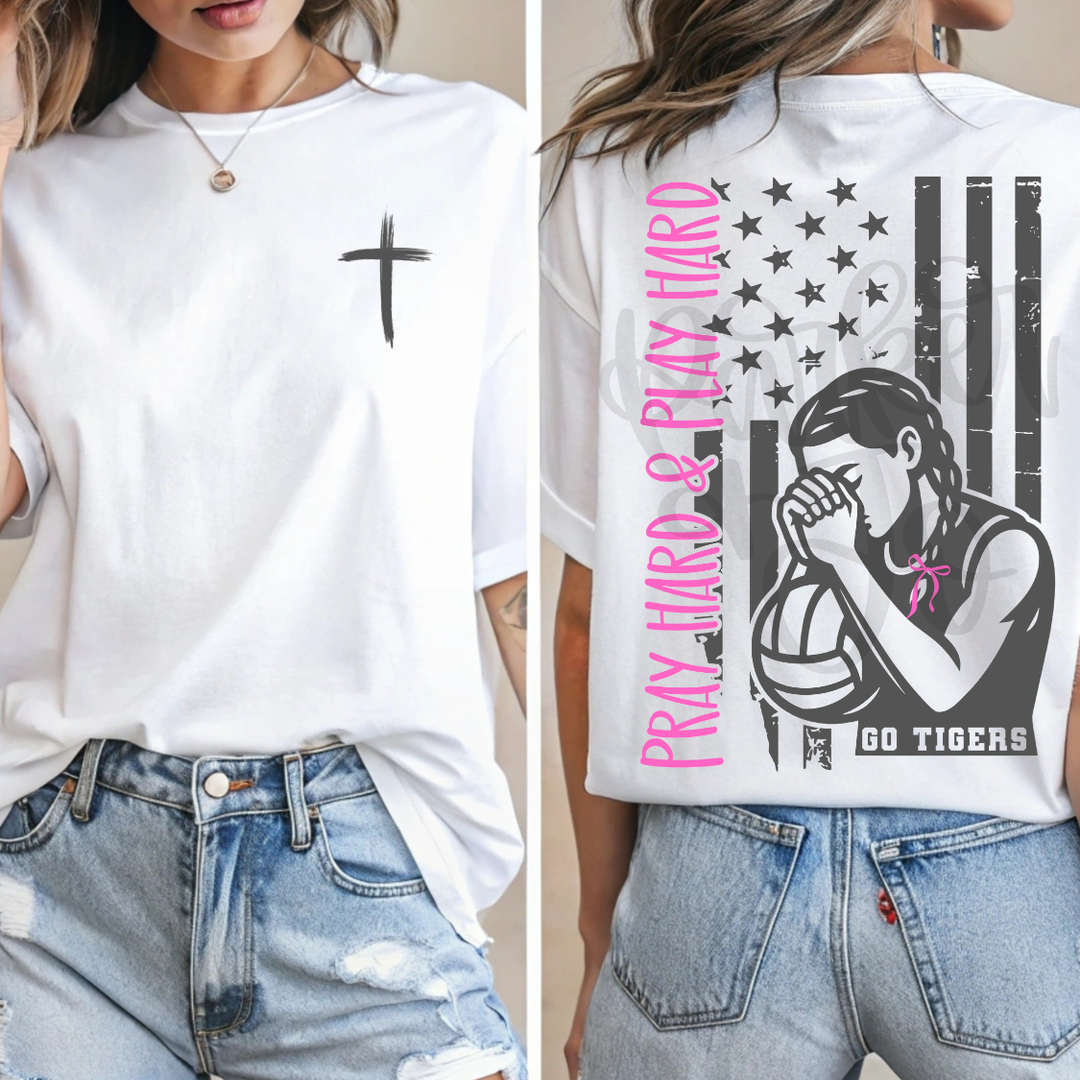 Pray Hard and Play Hard Volleyball customizable DTF transfer