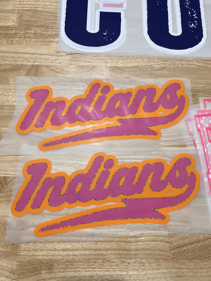 Pick Your Print – Indians Script (Pink & Orange) DTF transfer