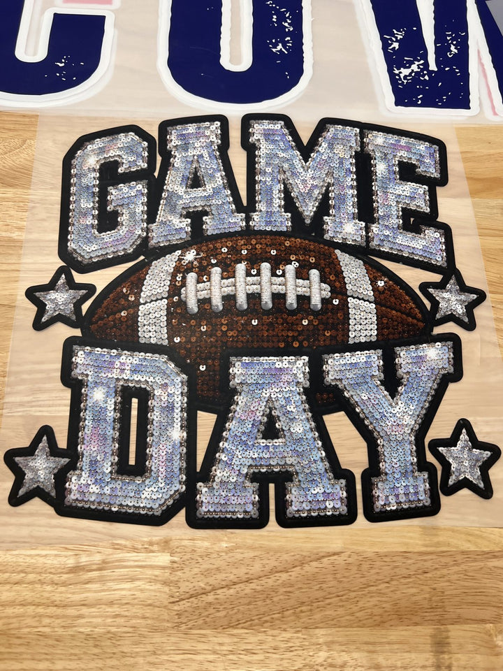 Pick Your Print – Game Day Glitter Football DTF transfer