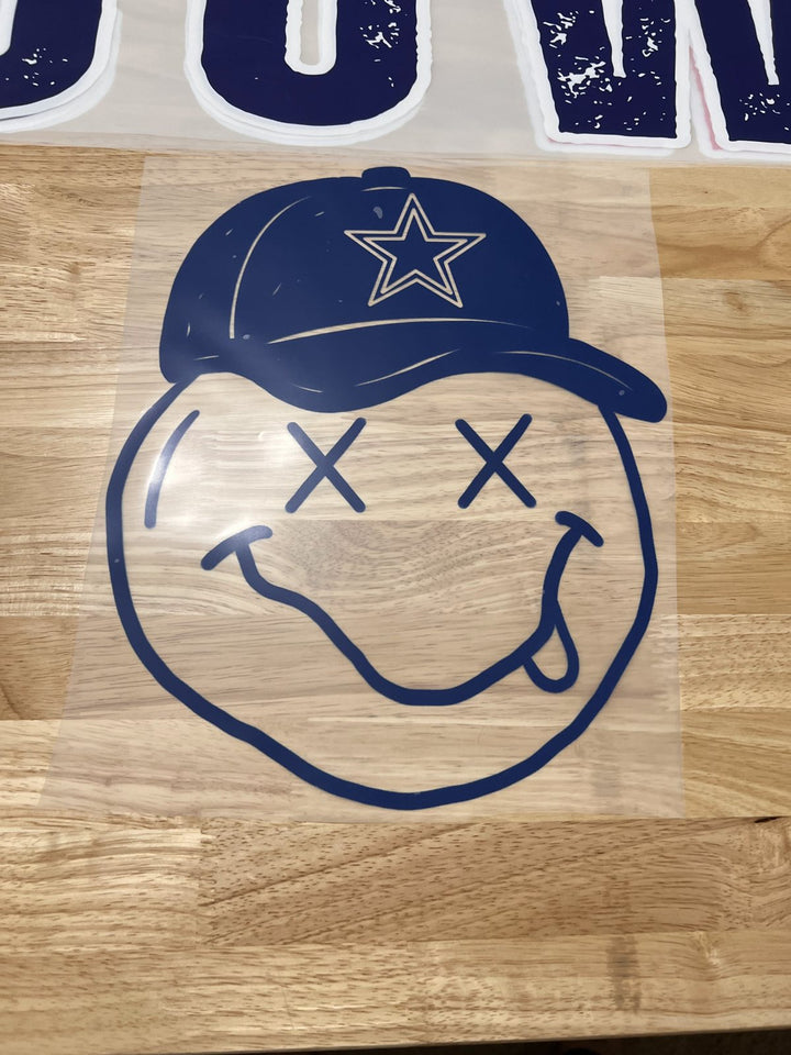 Pick Your Print – Navy Smiley Face with Cap – Adult DTF transfer
