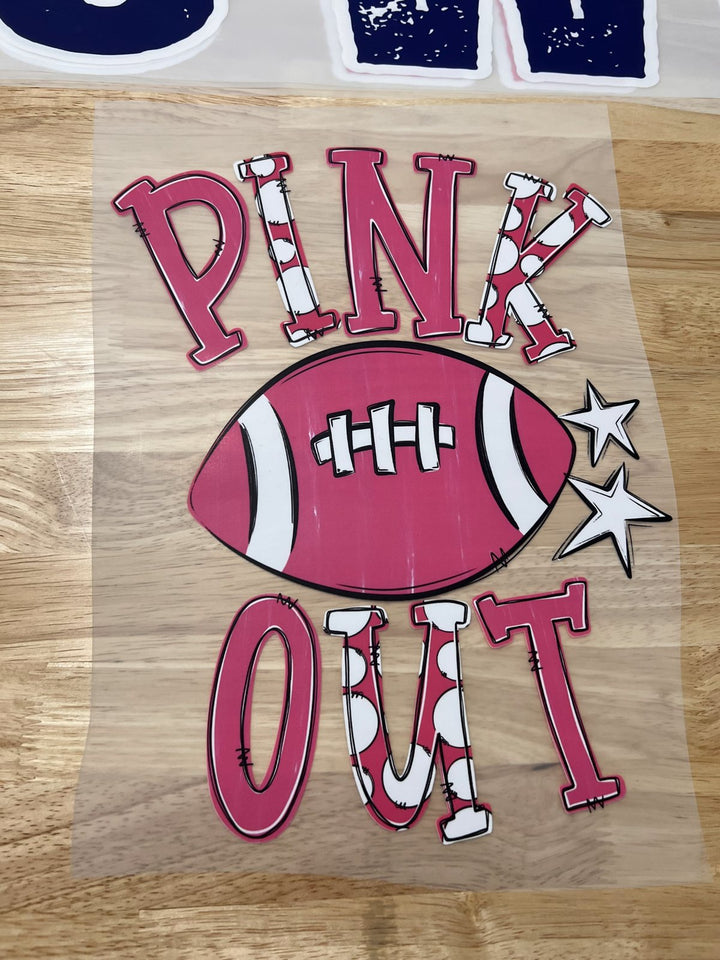 Pick Your Print – Pink Out Football Script DTF transfer