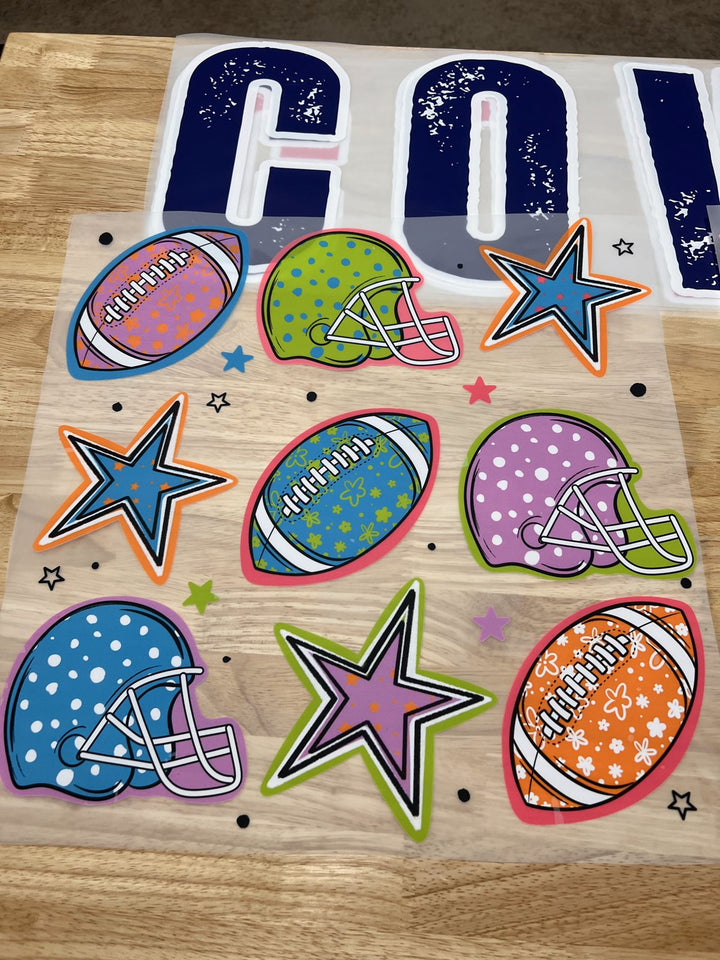 Pick Your Print – Football Helmets & Stars – Oversized DTF transfer