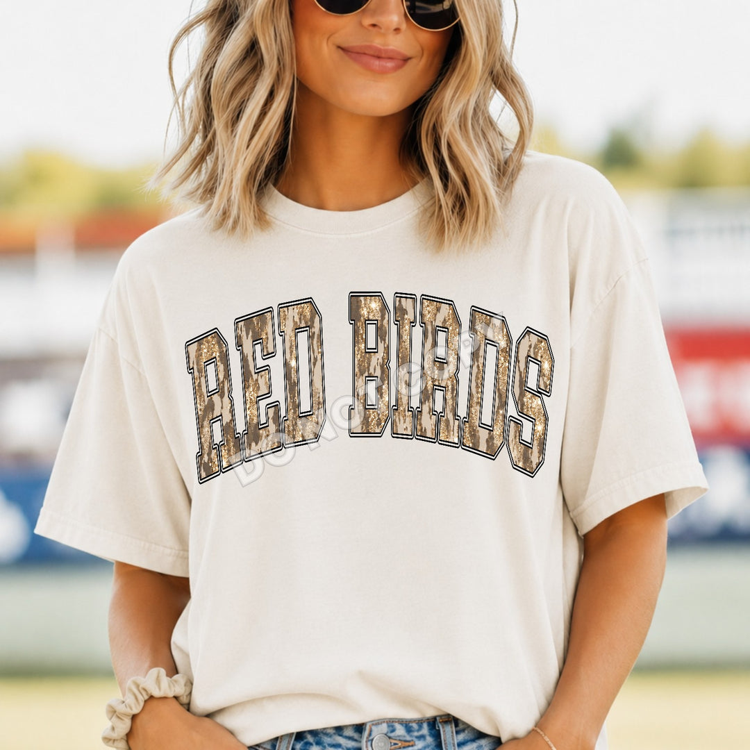 Red Birds Camo Leopard mascot DTF transfer