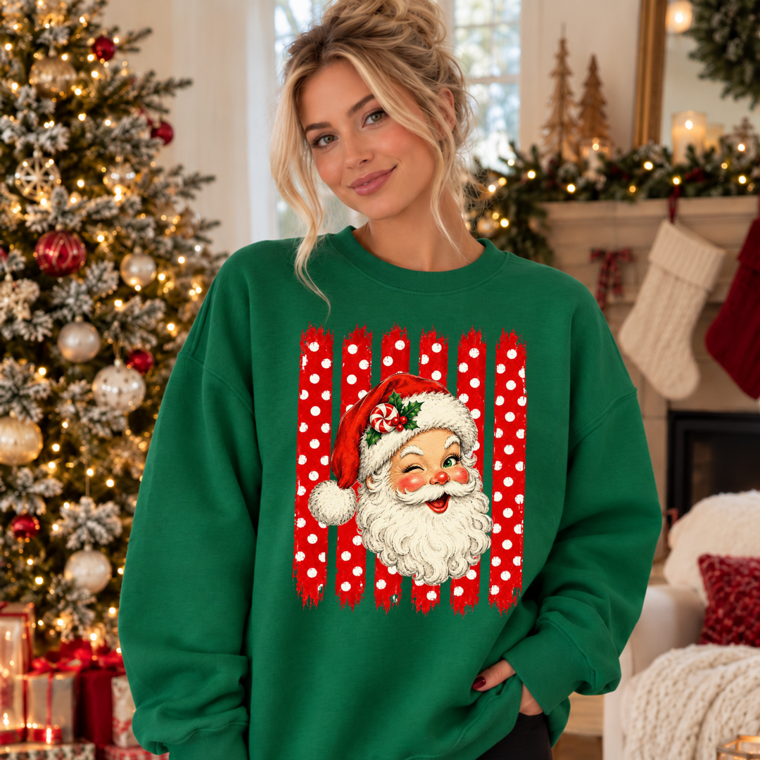Vintage Santa Red Polka Dot Stripes DTF transfer mockup