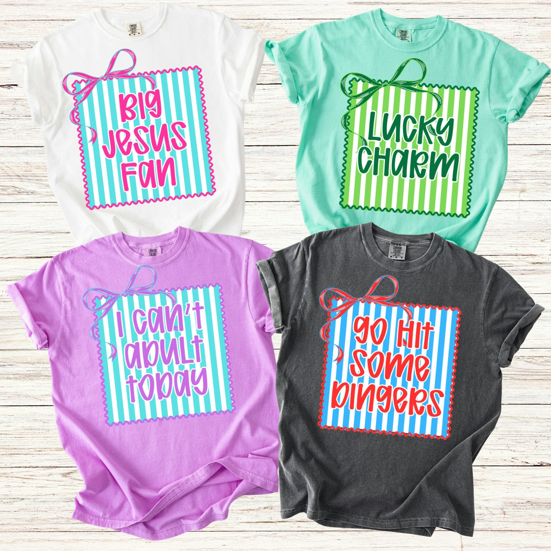 Preppy Stripes and Bow Custom Text customizable DTF transfer