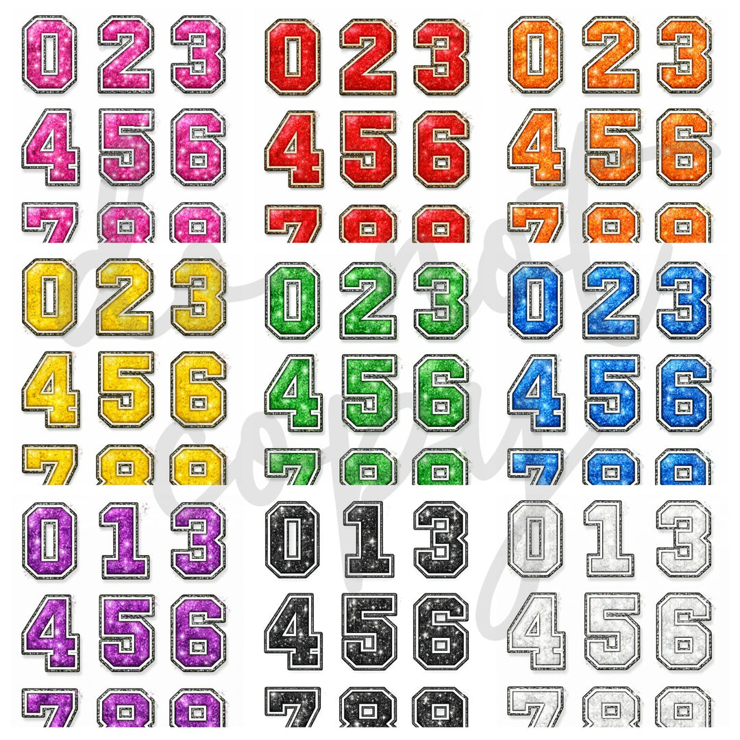 Faux Glitter Varsity Numbers customizable DTF transfer mockup