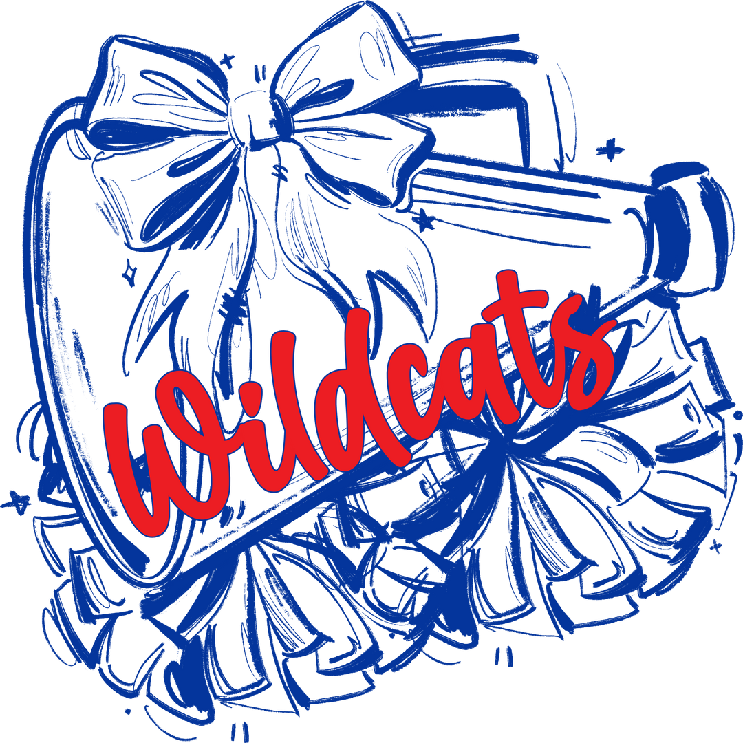Sketchy Cheer Megaphone and Bow customizable DTF transfer with script team name