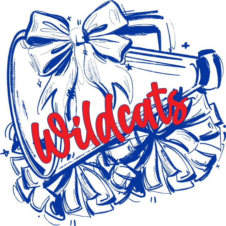 Sketchy Cheer Megaphone and Bow customizable DTF transfer with script team name