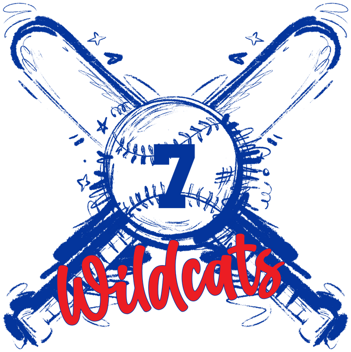 Sketchy Baseball Crossed Bats and Ball customizable DTF transfer with script team name and number