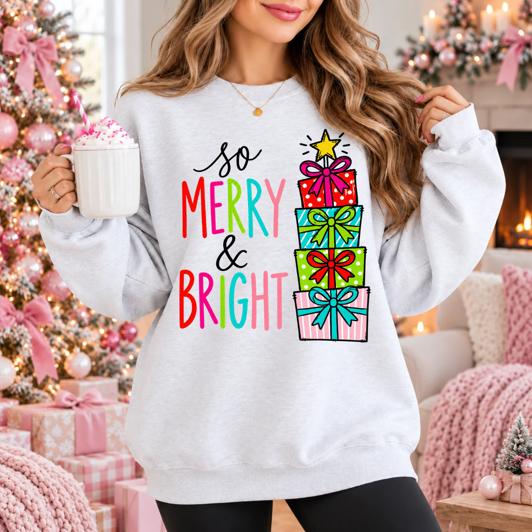 So Merry and Bright Gift Stack DTF transfer mockup