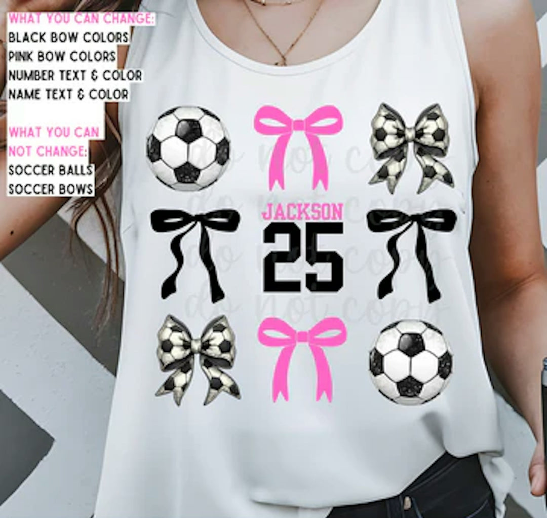 Soccer and Bows customizable DTF transfer mockup