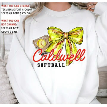 Softball Bow Team Name customizable DTF transfer