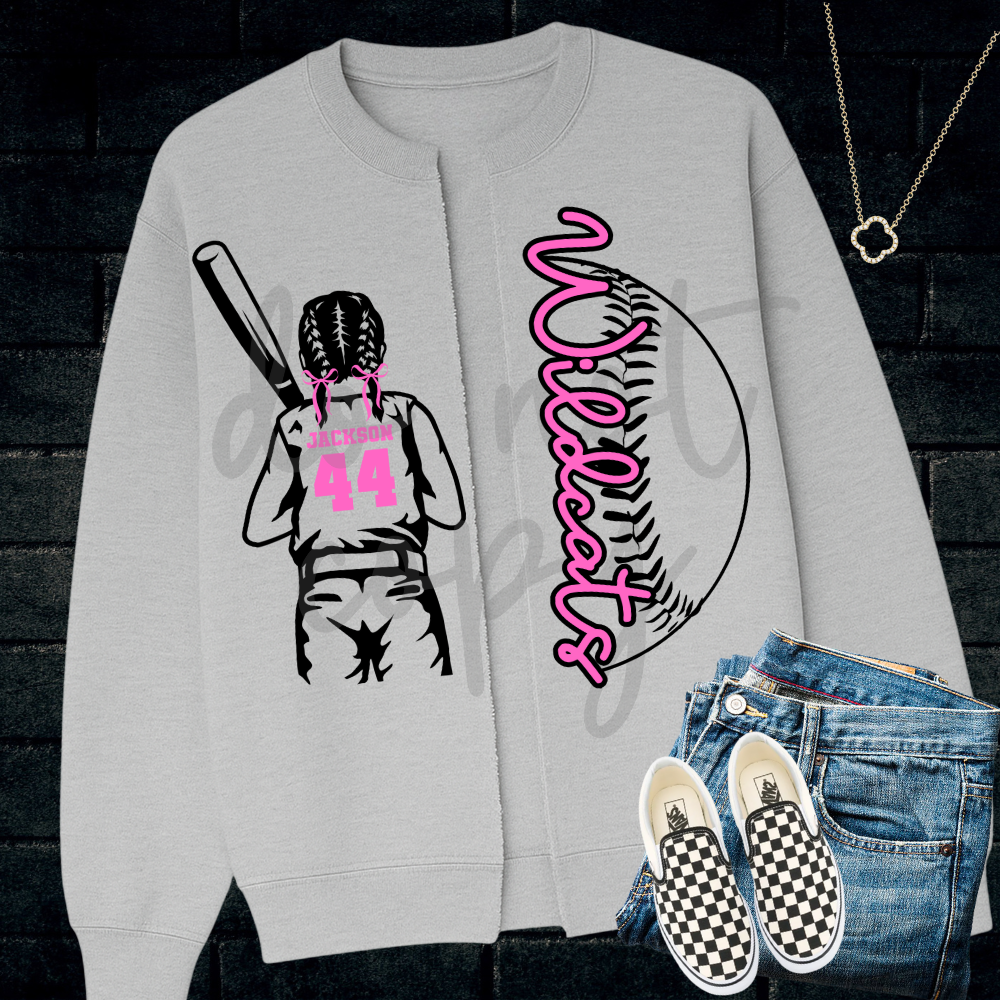 Softball Braids Split Sweatshirt customizable DTF transfer