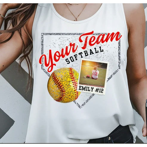 Softball Faux Glitter Diamond customizable DTF transfer