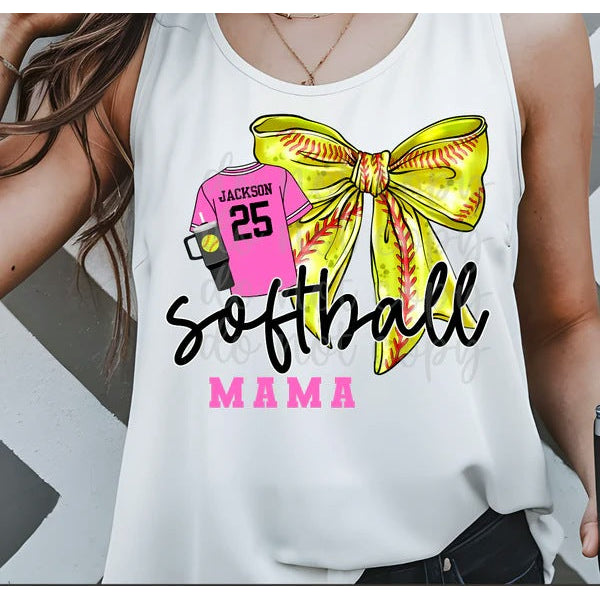 Softball Mama Bow 2 customizable DTF transfer