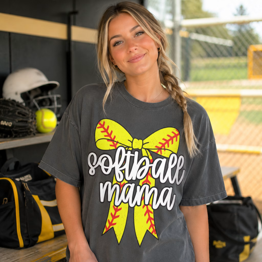 Softball Mama Bow customizable DTF transfer