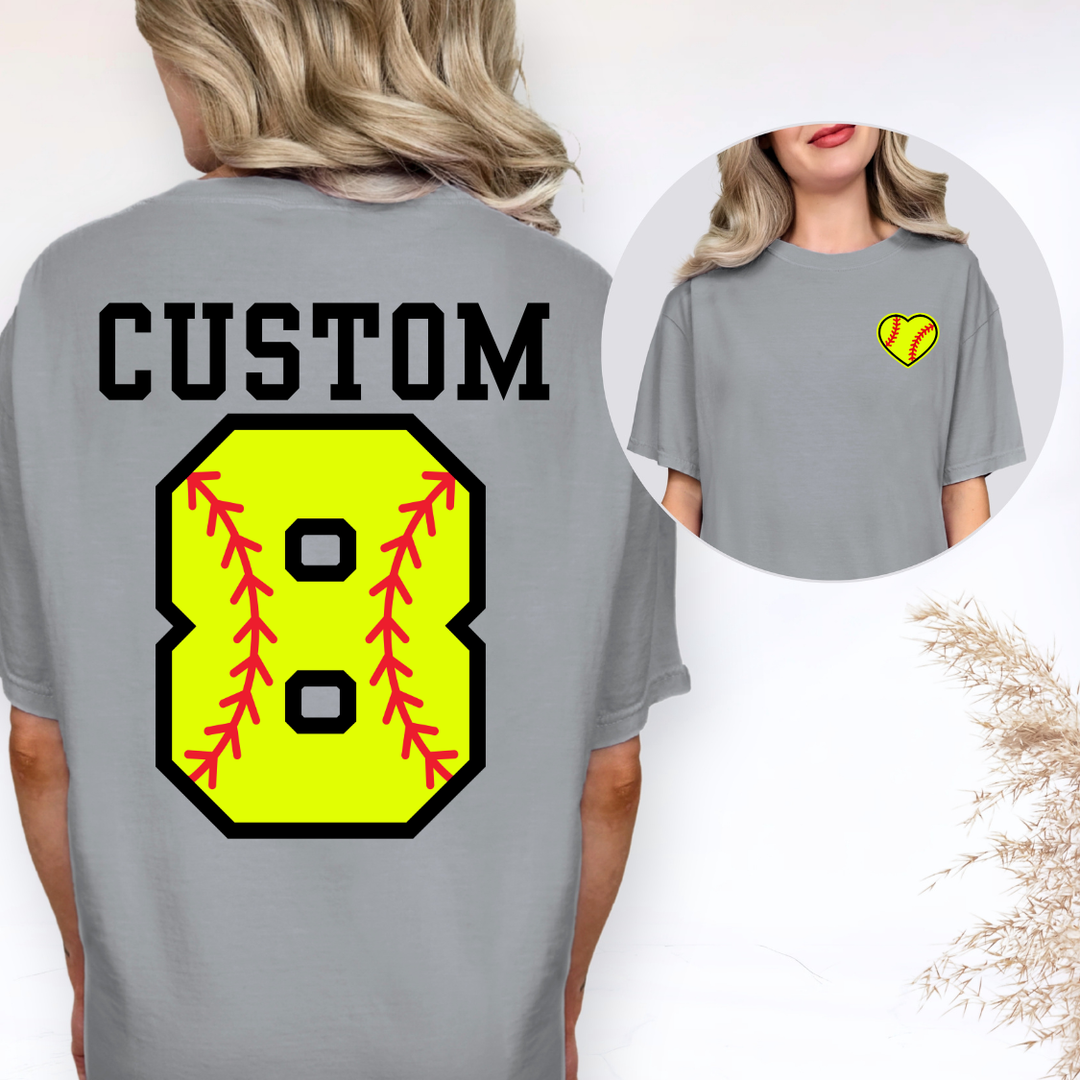 Softball Numbers and Heart customizable DTF transfer