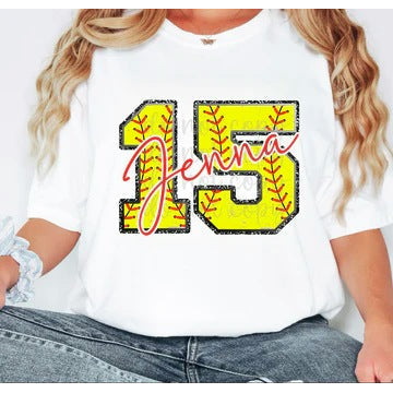 Softball Numbers Custom Name customizable DTF transfer