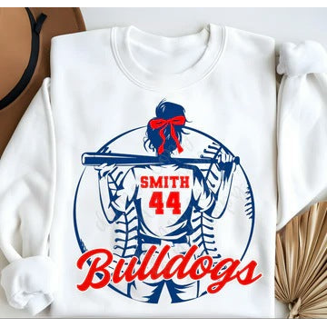 Softball Player with Bow customizable DTF transfer