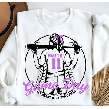 Softball Ponytail Girl customizable DTF transfer