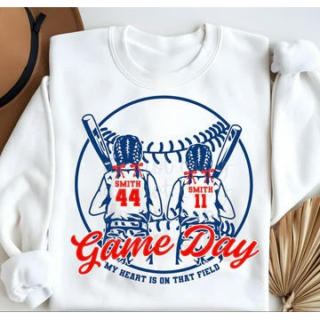 Softball Sisters with Braids customizable DTF transfer