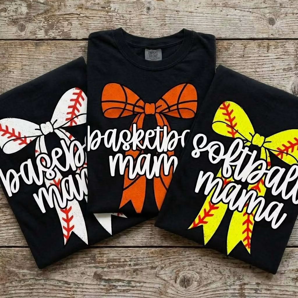 Sports Mama Bow Trio customizable DTF transfer