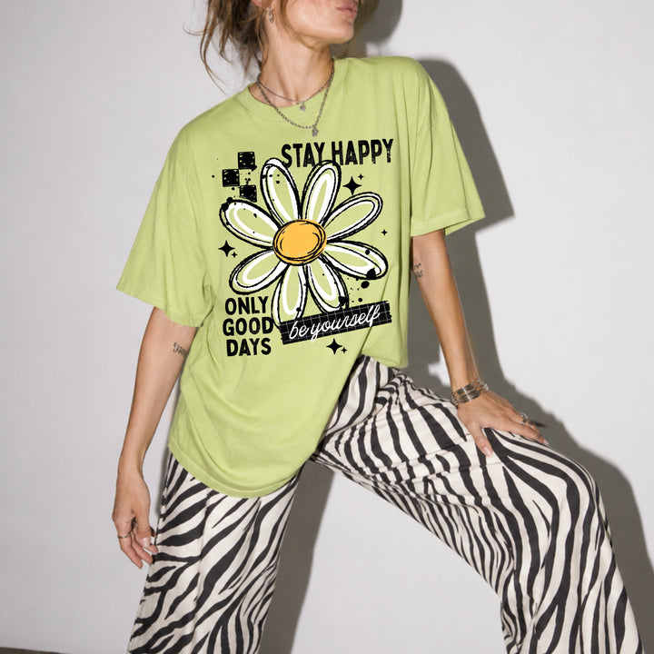 Stay Happy Only Good Days Daisy (Black) DTF transfer – mockup