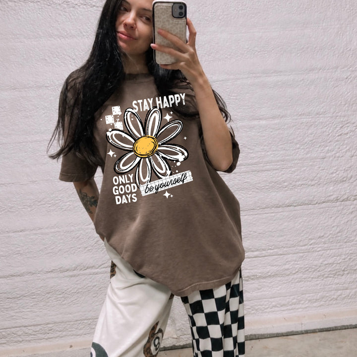 Stay Happy Only Good Days Daisy (White) DTF transfer – mockup