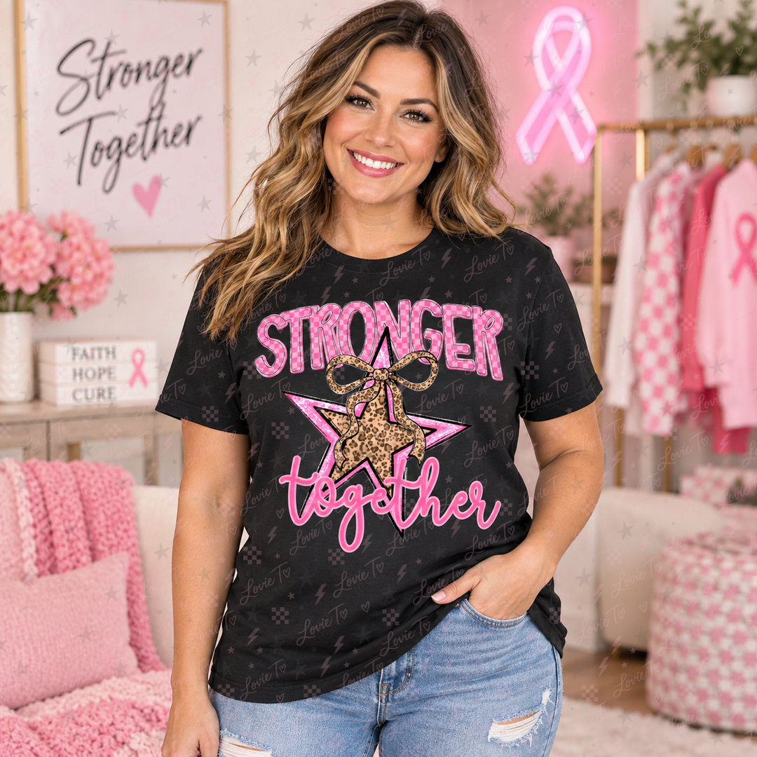 Stronger Together pink-out completed tee