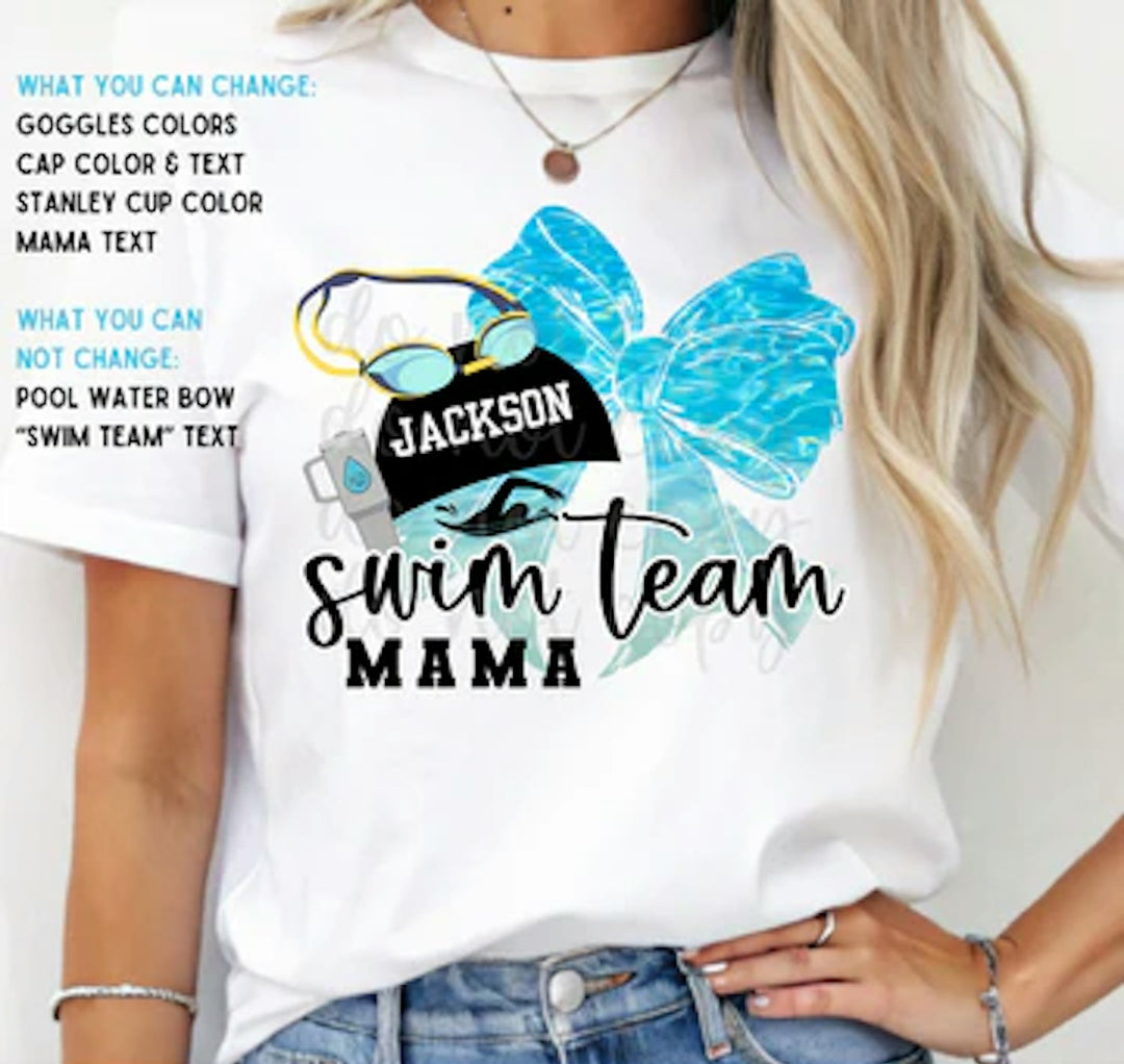 Swim Team Mama customizable DTF transfer mockup