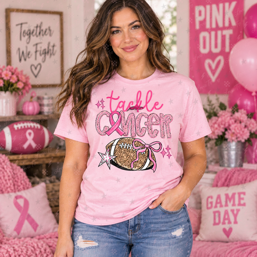Tackle Cancer pink-out completed tee