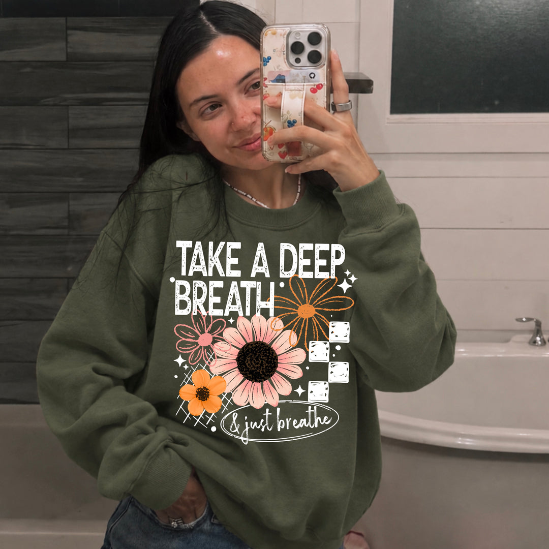 Take a Deep Breath & Just Breathe (White) DTF transfer – mockup
