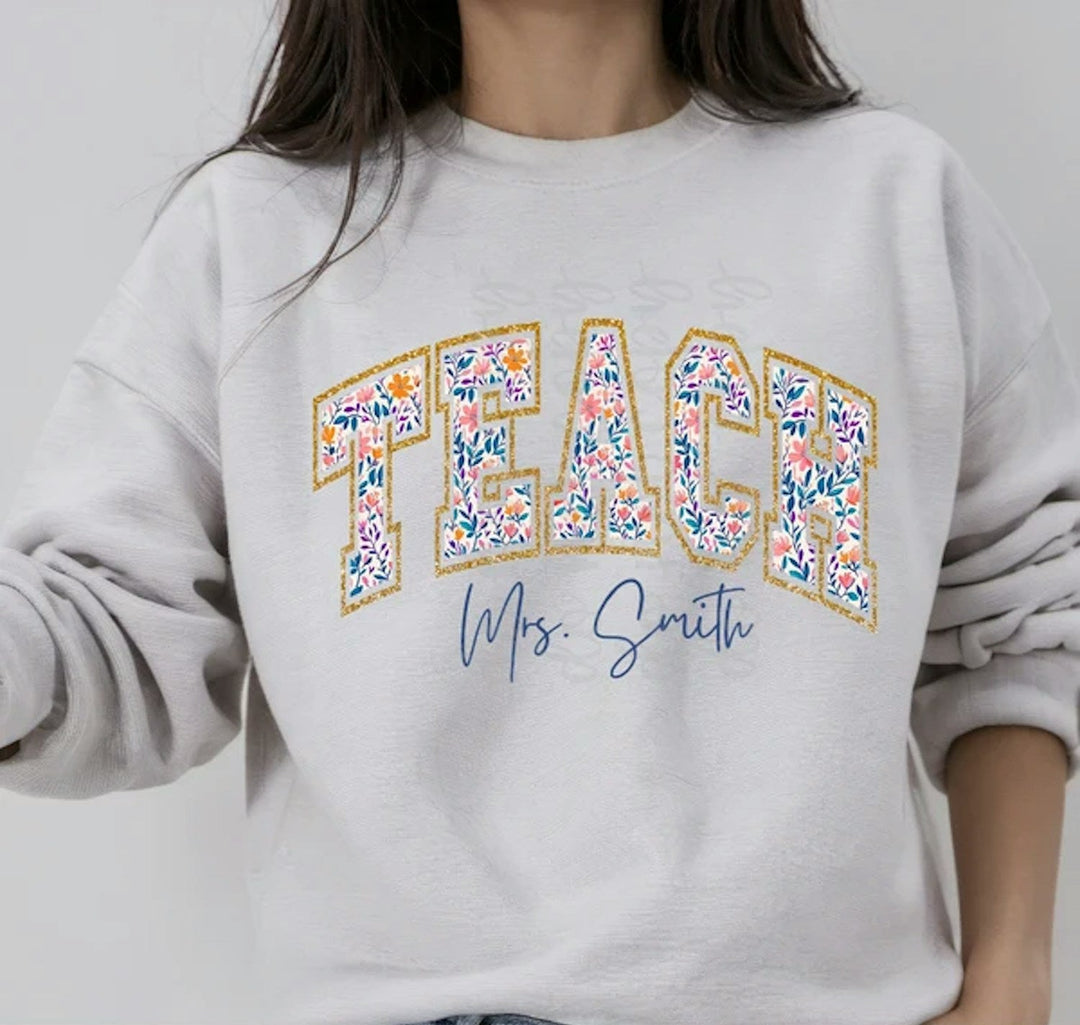 Floral Teach customizable DTF transfer