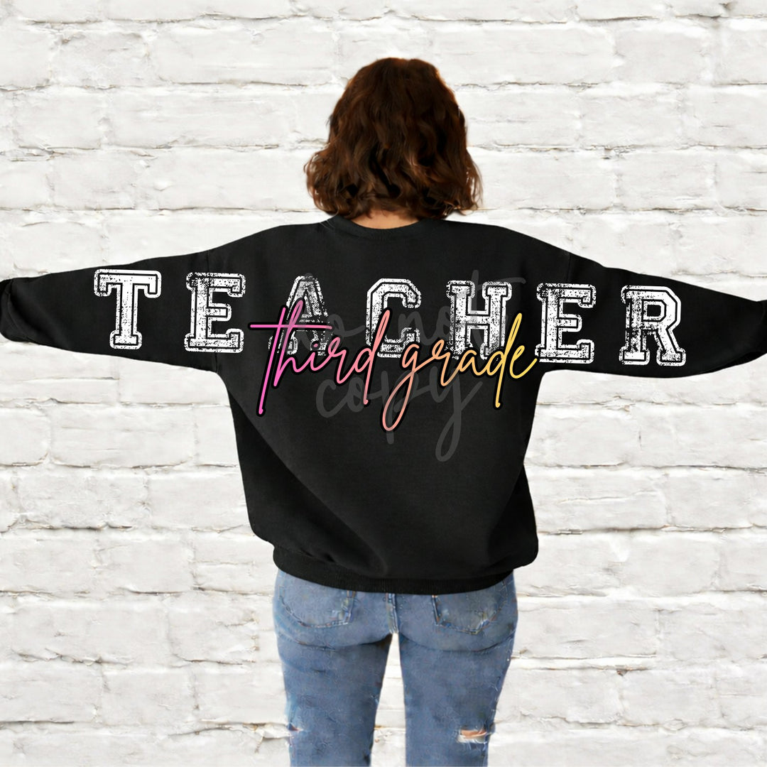 Long Distressed Teacher Big Back Custom Grade customizable DTF transfer