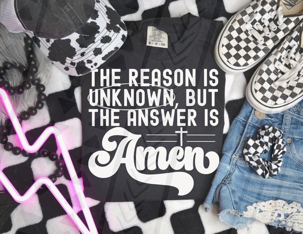 The Answer Is Amen White DTF transfer design – image 1