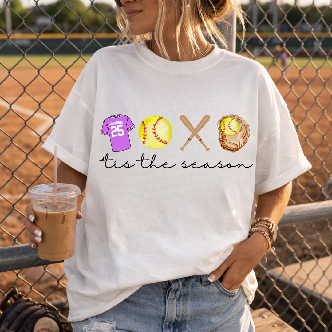 Tis the Season Softball with Glove customizable DTF transfer