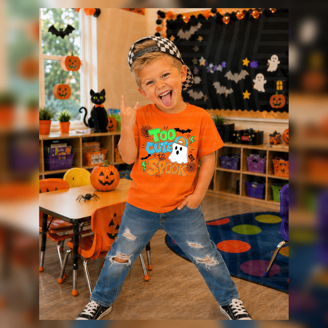 Too Cute To Spook Boy – DTF Transfer pressed on a tee
