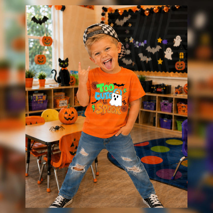 Too Cute To Spook Boy – DTF Transfer pressed on a tee