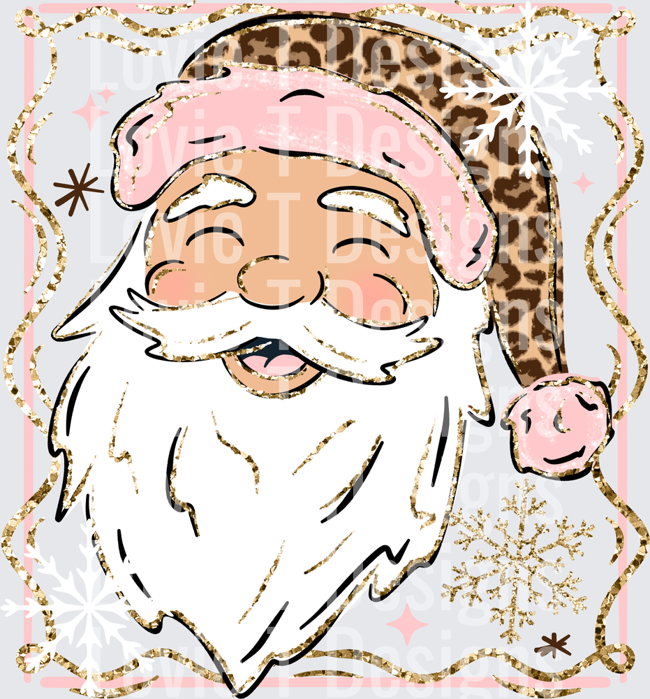 Pink & Leopard Santa (Light Skin Tone) DTF transfer design