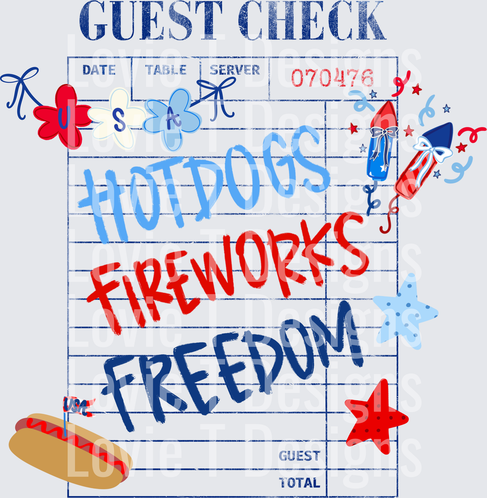 Guest Check Freedom DTF transfer design