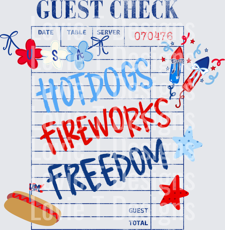 Guest Check Freedom DTF transfer design