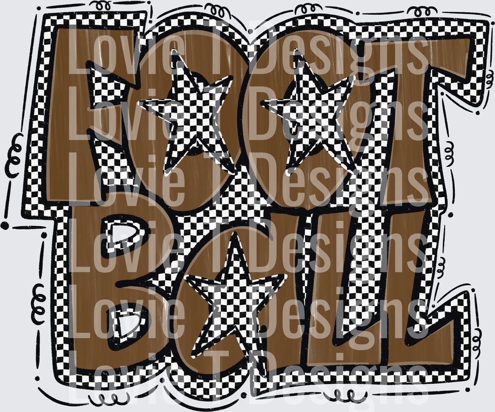 Preppy Star Football Bold Checker Football Grunge Lettering with Stars