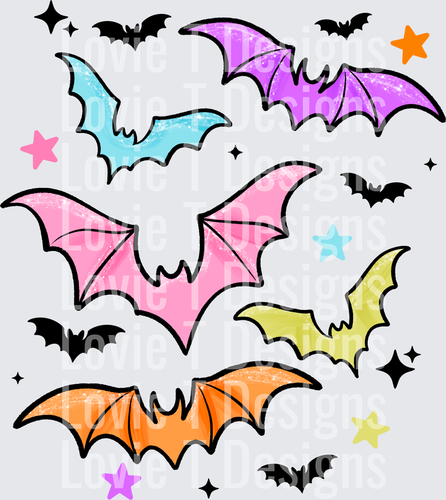 COLORFUL BATS (BLACK) Halloween DTF transfer design